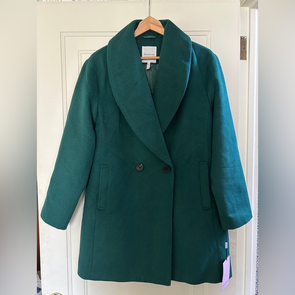 NWT Avec Les Filles Coat Sz Med Emerald Green